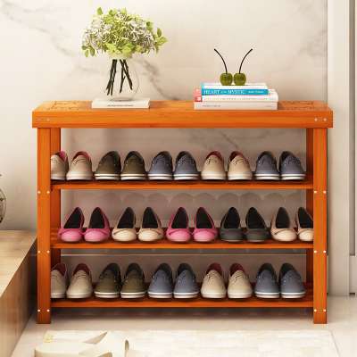 Shoe rack with change stool wood bamboo organizer